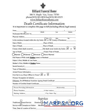 Printable USA Hilliard funeral home death certificate download for verification